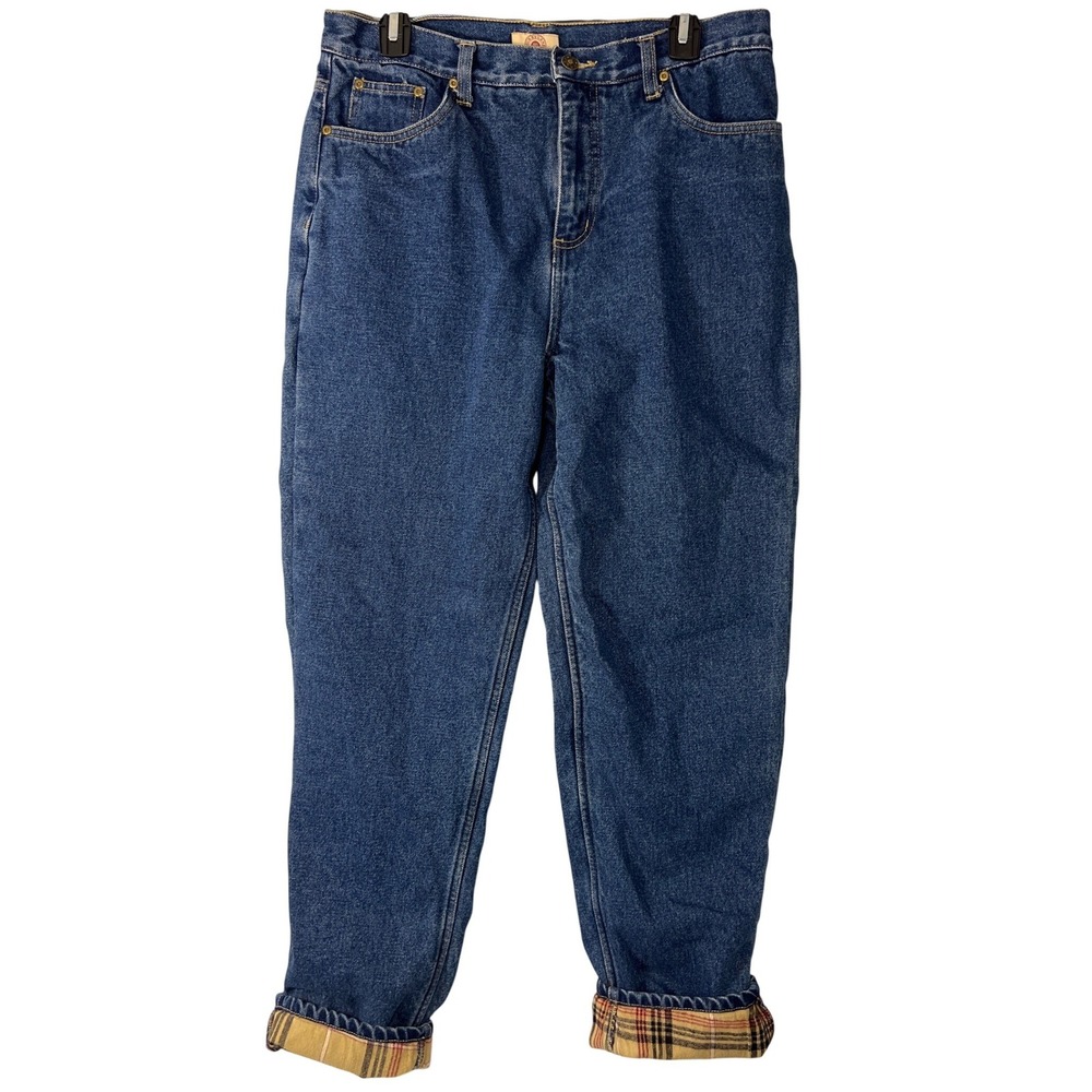 Burrylane Womens Vintage Retro Cream Red Plaid Lined Blue Denim Jeans Cuffed‎ 12